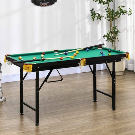 Opvouwbare Biljarttafel – Biljarttafel Vintage – Speeltafel – Pooltafel – Groene Biljart Set – Verstelbare Hoogte – Compleet Met Keuen En Ballen