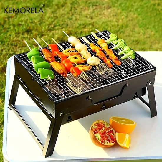 Opvouwbare Smoker Barbecue - Tafel Barbecue - Houtskoolbarbecue - Camping bbq - BBQ Grill - Grilloppervlak (L x B) 35 x 27 cm - Zwart van Merkloos