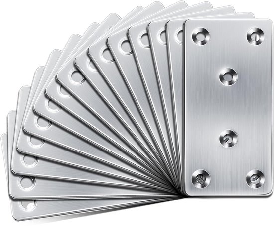 OT nuts 15 stuks platte verbinders, roestvrij staal, 40 mm x 80 mm, geperforeerde plaat, metalen verbindingsplaat, metalen connector met gaten, houten connector voor tafels, stoelen, deurkozijnen