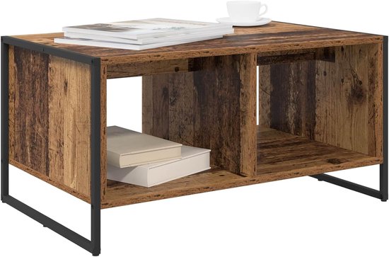 Oud hout industriële stijl 80 x 50 x 40 cm hout met stalen poten en 2 opbergvakken voor woonkamer loft urbane inrichting, tafels en koffietafels