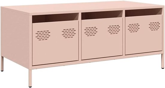 Outdoor, bijzettafel, kleine bijzettafel, salontafel, roze, 101,5 x 50 x 43,5 cm, koudgewalst staal, voor slaapkamer, woonkamer, keuken, balkon