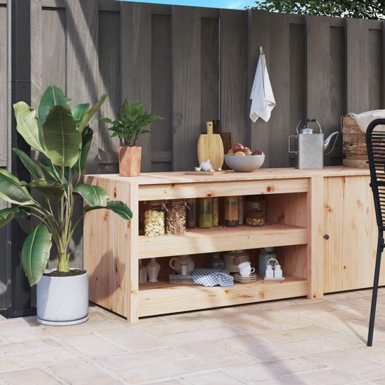 Outdoor keukenkast bijzettafel tuinkast kast opbergkast metalen kast grilltafel 106x55x64 cm massief grenen
