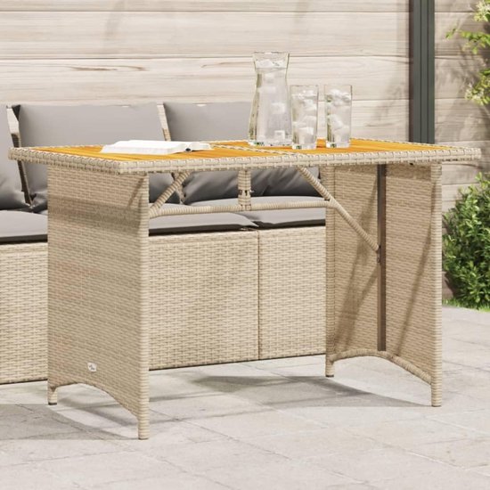 Outdoor Tafels-Tuintafel Met Houten Blad Beige 110x68x70 cm Poly Rotan