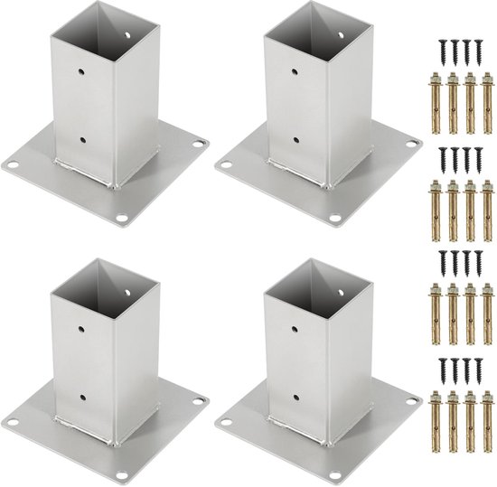 Paalhouder met schroefhuls, geschikt voor vierkante houten palen 80 x 80 mm, hoogwaardig anker, thermisch verzinkt, zilver