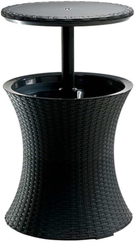 Pacific Cool Bar, 3-in-1 cocktailtafel, salontafel en outdoor ijskoeler in rotanlook, uv-bestendig en weerbestendig, antraciet, koelbox 30 liter volume