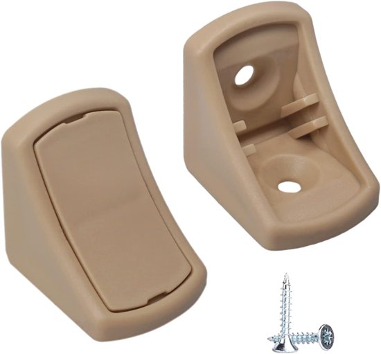 (Pack van 100 stuks) Beige plankbeugels 24 x 24 mm, meubelhoekverbindingen, 90 graden kunststof hoekbeugelverbinding, rechte hoek, schroeven inbegrepen (100, beige)