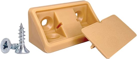 (Pack van 20 stuks) Lichtbruine plankbeugels 44 x 20 x 20 mm, meubelhoekverbindingen kunststof 90 graden hoekbeugelverbinding, rechte hoek, inclusief schroeven (20, lichtbruin)