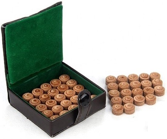 Pegasi Premium Schuif Pomerans - Slip-on Poolkeu-tips - Push on Tip - 13.5mm - 50 stuks - Varkensleer - Incl. Lerenbox van Pegasi