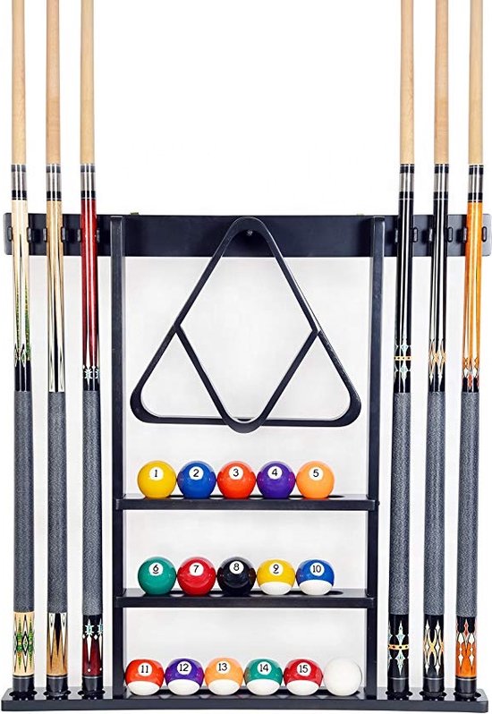 Pegasi Wand Keu houder - Zwart - Geschikt voor 6 keuen, poolballen en krijt - Keu houder wand - Excl. Biljart accessoires van Pegasi
