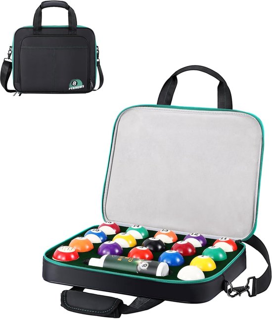 PEKREWS Pool Ball Case, Gewatteerde Biljart Draagtas Travel Opbergdoos met Draaggreep en Schouderriem, Houder voor Een - ShopVlot