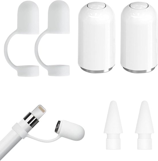 Pencil Caps en Cap Holders Set voor Apple Pencil 1e Generatie - 2 Stuks Beschermende Tips en Houder Accessoires (Wit)