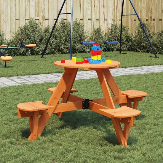 Picknicktafel van massief dennenhout met parasolgat voor 4 kinderen, 2-in-1 tafel en stoelen voor terrassen en tuinen, stabiel en duurzaam voor kinderfeestjes
