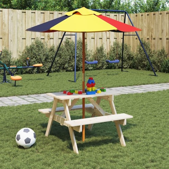 Picknicktafel voor 4 personen met parasol massief hout dennenhout