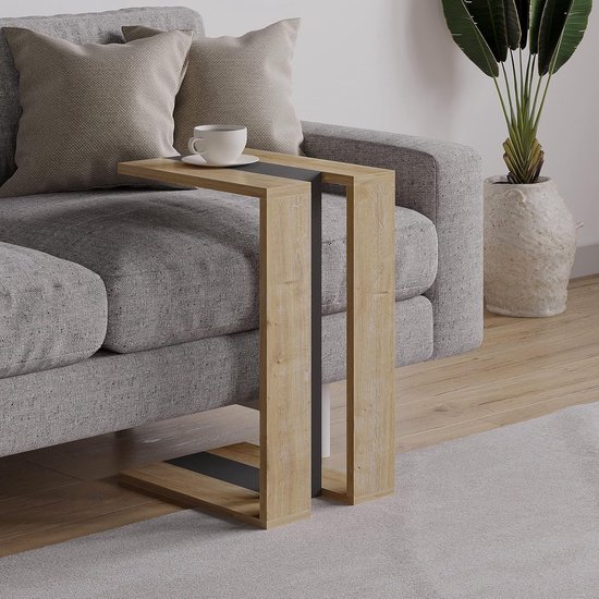 PICUS C-Tafel voor Woonkamer – 57x40x30cm – Bijzettafel met 2 Lagen – Koffietafel – (Eiken - Antraciet)