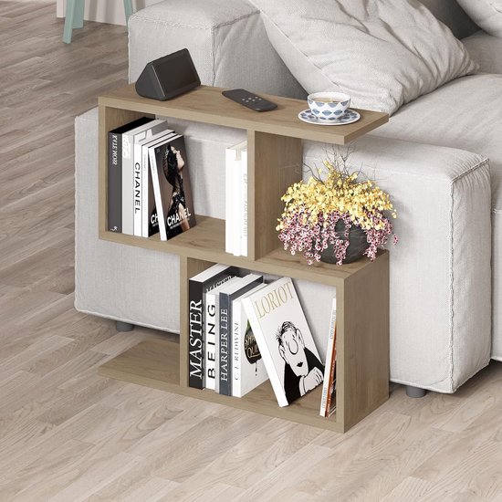 PICUS Opberg bijzettafel met 2 niveaus - veelzijdige C-tafel - 60 x 60 x 19,50 cm - Plankenorganizer voor kantoor, woonkamer eindbureau standaard display (naturel eiken)