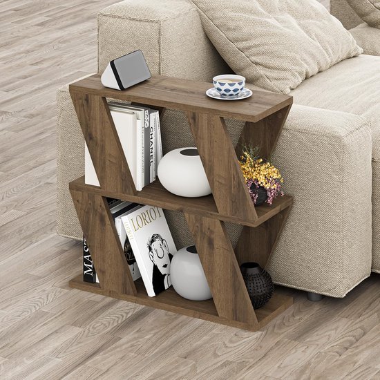 PICUS Smalle Bijzettafel met 2 Opbergplanken – 2-Lagen Tafel – Slank Tafelontwerp – Moderne Sofa Tafel – Voor Woonkamer of Kantoor – Diverse Kleuren – 60x22x57cm (Donker Eiken Effect) | Woonkamer en kantoor, vele kleuropties, bijzettafel, 60x22x57cm