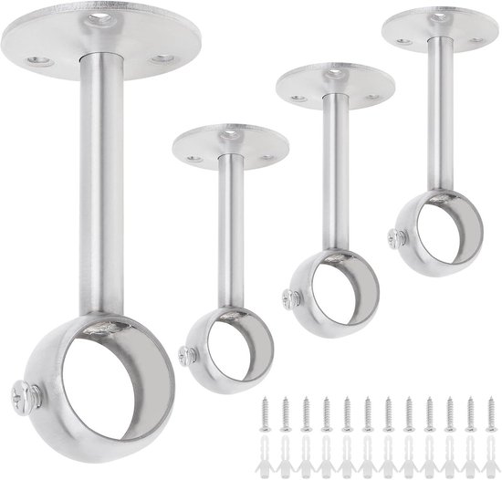 Plafondgordijnroedebeugels - 4-stuks - Maat XL - gordijnroedes 32 mm - Roestvrijstalen gordijnroedebeugels - Plafondgordijnroedehaken - Beugels voor kastbuizen - Steunpluggen voor geleiderails - Keukenbeugels voor ophangstangen - Houders van Merkloos