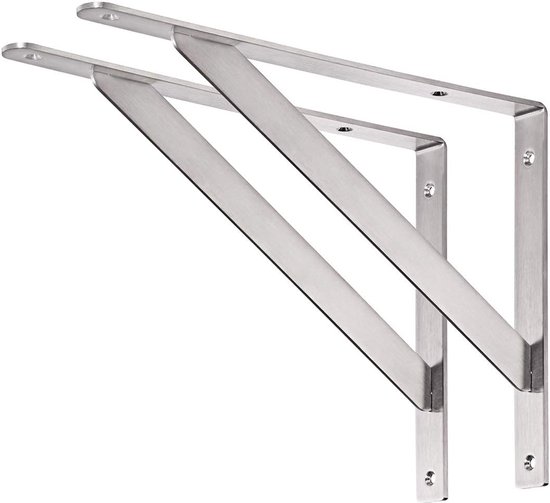 Plankbeugel, 35 cm, maximale belasting: 250 kg, zwaar belastbare roestvrijstalen plankdrager, rechte hoekbeugel, set van 2 stuks