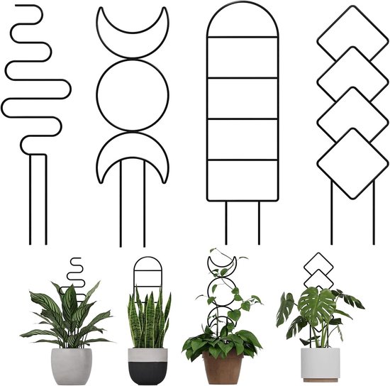 Plantrek voor Klimplanten Binnen - 4-Pack Metaal 40cm met Patronen voor Potplanten, Ondersteuning voor Ficus, Klimop en Bloemen in Huis en Kas