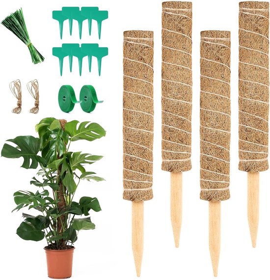 Plantstand voor Monstera, 4-delige set van 40 cm, opvouwbare kokosstok voor klimplanten in de tuin