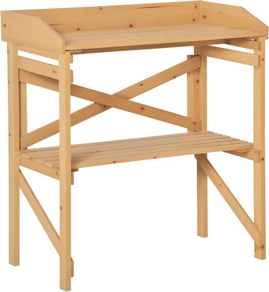 planttafel met opbergruimte bloementafel tuintafel tuinhout lichtbruin 80 x 40 x 84 cm | Bloementafel, tuintafel, hout