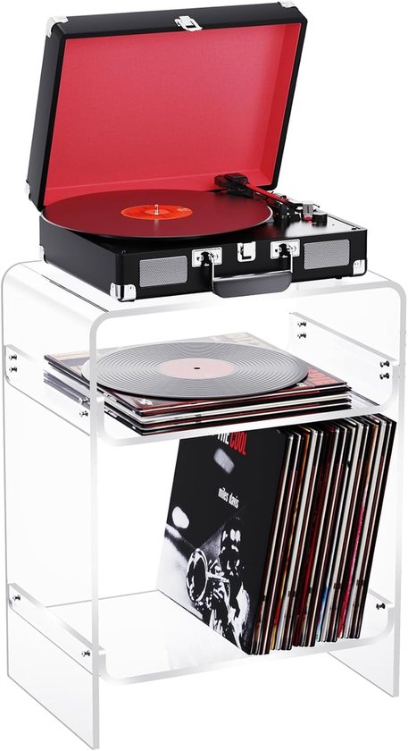 Platenspeler Tafel met Opbergplank, Clear Side Table Nachtkastje (Doorzichtig)