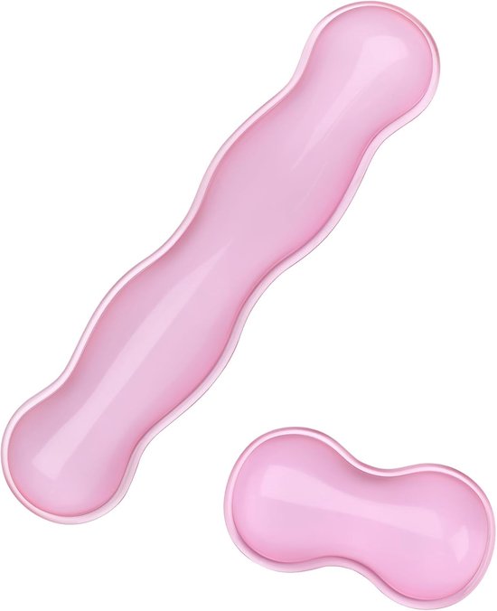 Polssteun voor toetsenbord en muis, leuke polssteun en armsteun, toetsenbordsteun, voor toetsenbord en muis, pijnverlichting, geschikt voor kantoor/computer/laptop/gaming (transparant roze set)