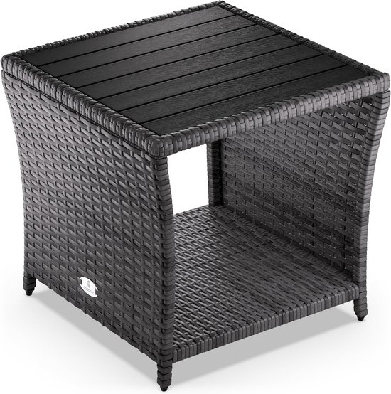 Polyrattan Bijzettafel WPC Tafelblad 45x45x40cm In hoogte verstelbaar Weerbestendige Tuin Terras Balkon Grijs
