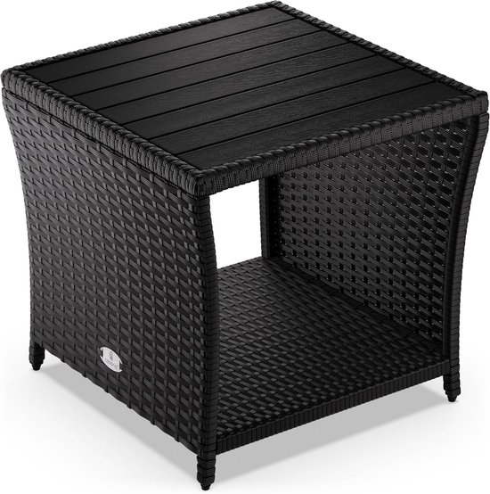 Polyrattan Bijzettafel WPC Tafelblad 45x45x40cm In hoogte verstelbaar Weerbestendige Tuin Terras Balkon Zwart | Tafelblad van WPC, in hoogte verstelbaar, weer- en uv-bestendig, frame van gepoedercoat staal
