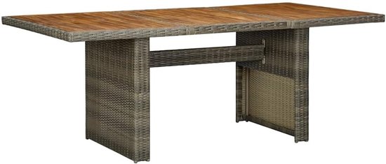 Polyrotan tuintafel met massief acaciahout, bruin, stabiel gepoedercoat stalen frame, onderhoudsvriendelijk PE-rotan, moderne eettafel voor buiten