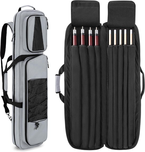 Pool cue case 4 bases en 6 schachten - zachte tas met grote accessoires - beschermt tegen schade - ShopVlot