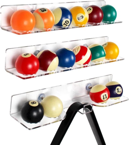 Pool Cue Rack - Billiard Stick Holder - Cue Storage - Self-Adhesive Mount - Holds 6 Cues - Transparent