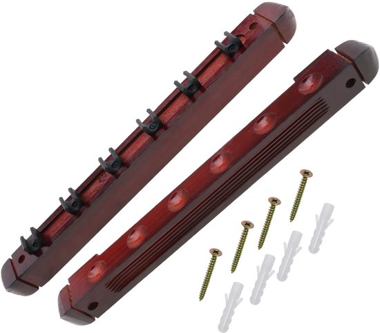 Pool Cue Rack Pool Stick Houder Wandgemonteerde Tafelstokken Houten 6 Gaten Pool Keu Houder Pool Ballen Biljart voor Spelkamer Zwembad Bars Clubs Biljart Spelers van Merkloos