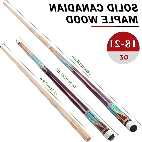 Pool Cues Set van 2 - 58" AKLOT Cue Sticks - Volwassen Canadese esdoornhout keuen - Stok Pool Keuen - 18 19 20 21 oz. van Merkloos