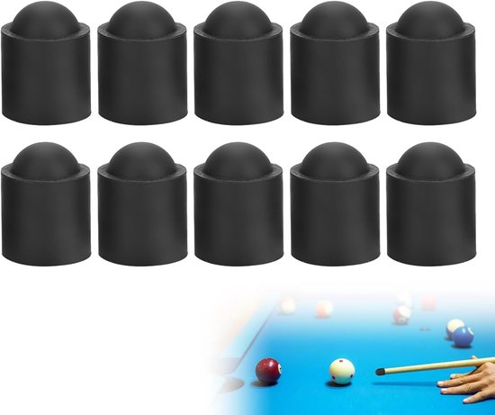 Pool keu-cap 10 stuks - rubberen afdekking - zwart - beschermt biljartkeu - ServiceTopper