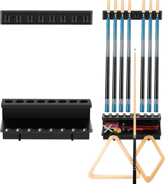 Pool Keu Rack - Biljart Keu Houder - Speelkamer Organiseren - Wandmontage Ontwerp - Voor 8 Keuen - Zwart