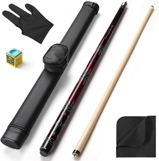 Pool Keu Set - Biljart Keu - Biljart Spelen - Canadees Esdoorn Hout - 58 Inch - Donkerrood