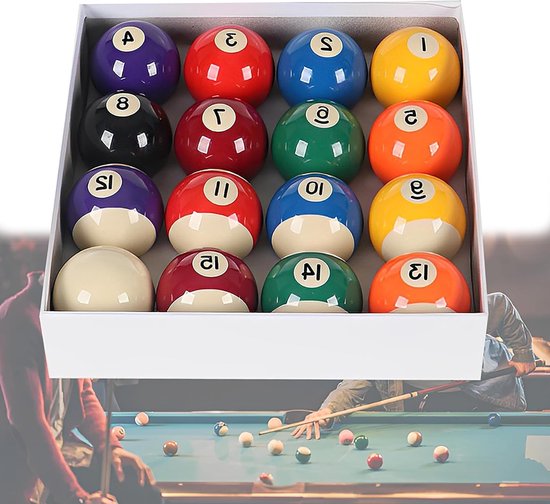 Poolballen Set van 16 Stuks, 57.2mm Hars Poolballen, Duurzaam en Schokbestendig, Perfect voor Biljarttafels en Spellenkamers