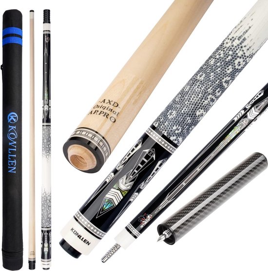 Poolcue Stick met Lage Deflectie - Billiard Cue met Verlengstuk en Harde Koffer (10.5mm, 11.5mm, 12.5mm Tip, 58" Lengte) van Merkloos
