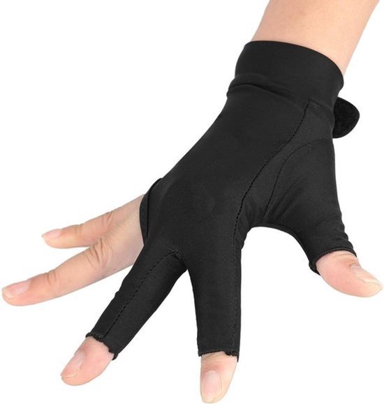 - Poolhandschoenen - linker hand - biljart - 3 vingers - accessoires - geschikt voor volwassenen - zwart - modelbiljart stootkussen - snooker handschoenen - biljartaccessoires van Merkloos