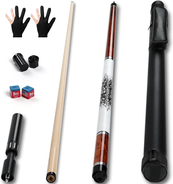 Poolkeu 58 Inch – Professionele Biljartkeu 20 oz van Canadees Esdoornhout – Met Telescopisch Verlengstuk & Keuhoes – 2-Delig