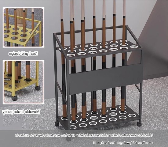 Poolkeu Opbergsysteem - Biljartkeu Houder - Keuen Georganiseerd Houden - Stabiel IJzeren Frame - 57x27x70cm - Wit