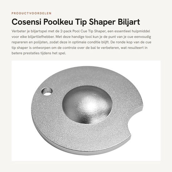Poolkeu Tip Shaper - 2 Stuks - Biljart Gereedschap - Repareren en Polijsten - Ronde Hoofd Keu Tip - Zilver 44,5X7,5mm - Biljarttool