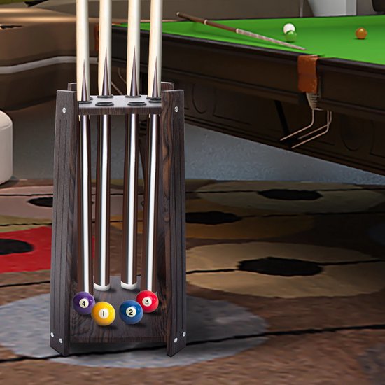 Poolstickhouder - Poolstick houder - biljartkeu rack hout - 8 sticks - Hout - Biljartstick houder - rek voor 8 keuen - Keu houder wand en vloer - Biljart accessoires - 30 x 30cm - Bruin