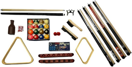 Pooltafel accessoires set - compleet met 4 queues - premium ballen en cue steun - eindeloos speelplezier - ShopVlot