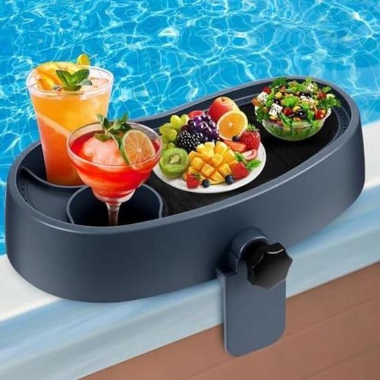 Pooltafel met bekerhouders - Badkuip dienblad - Ontspannen bij zwembad - Antislip basis - 40CM - Grijs