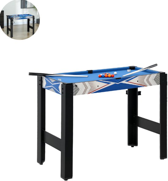 Pooltafel - Pooltafel voor thuis - Poolbiljart tafel - Inklapbaar, Verstelbare hoogte - Driehoek -2 keus - 16 ballen - Blauw van Merkloos