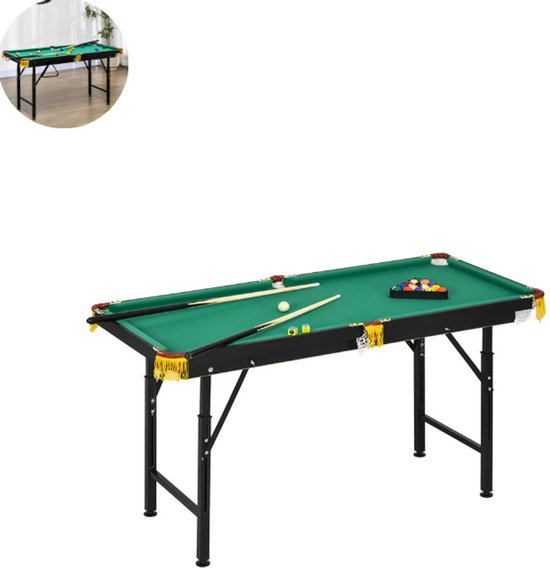 Pooltafel - Pooltafel voor thuis - Poolbiljart tafel - Inklapbaar - Verstelbare hoogte - Driehoek -2 keus - 16 ballen - Groen van Merkloos