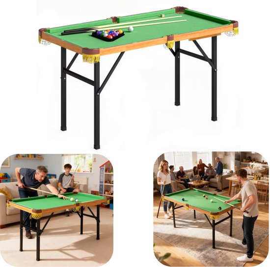 Pooltafelset - Mini pooltafel - Pooltafel speelgoed - Woonkamer pooltafel - Gezinsplezier - Opvouwbaar - Stabiel - Compleet met accessoires - Gemakkelijk schoon te maken - Huisdecoratie - Geschikt voor woonkamer, tuin, competitie (groen, 120*73,5 cm)