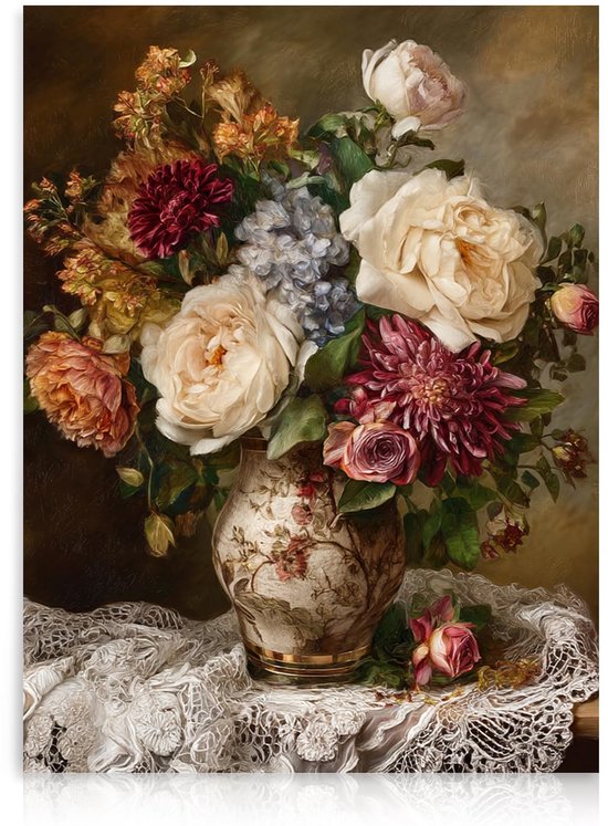 Poster, bloeiende bloemen in vaas kunstwerk voor slaapkamer en woonkamer decor, 12x16 in ongelijst